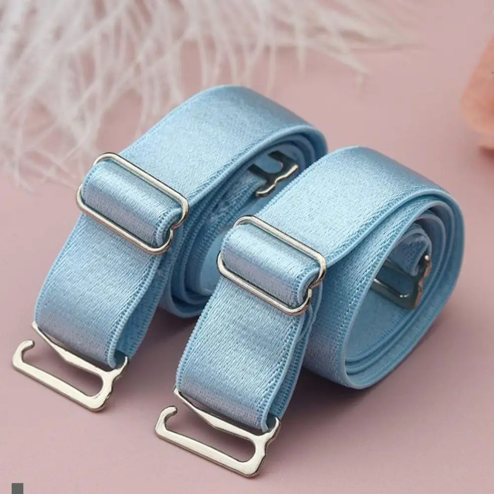 1 Pair Solid Color Stainless Steel Bra Straps Double-Shoulder Anti-slip Buckle Belt Elastic Non-slip Underwear Accessory