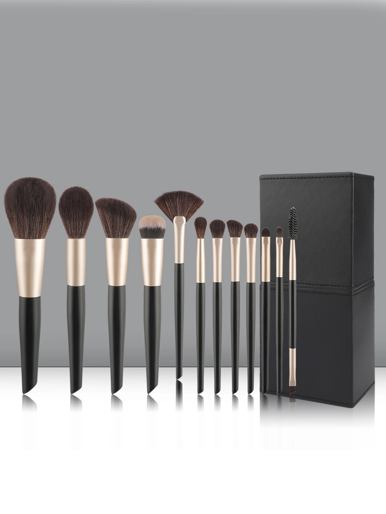 Set di pennelli per trucco da 12 pezzi in oro nero di alta qualità Pennello per cipria morbido e sciolto Pennello per toelettatura angolato Pennello per fard Pennello per fondotinta Ombretto