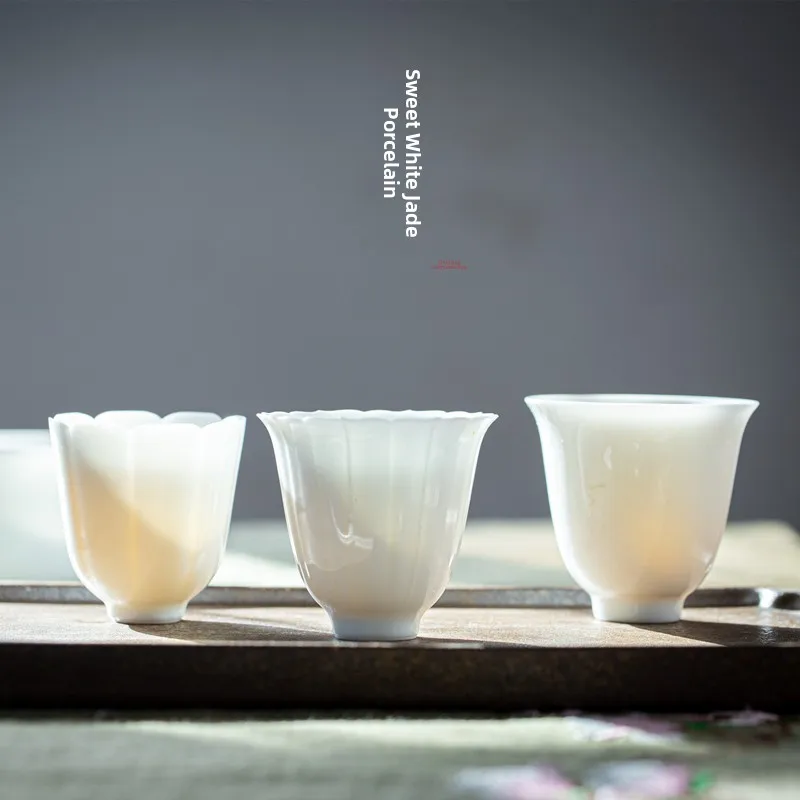 Jingdezhen Handmade White Porcelain Tea Cup Gongfu Tea Drinking Cup Thin-walled Owner Cup Guest Cup Chinese Style Ceramic Cup
