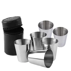 4Pcs/6Pcs 30ml Outdoor Practical Travel Stainless Steel Cups Mini Set Glasses For Whisky Wine Beer With Case Portable Drinkware