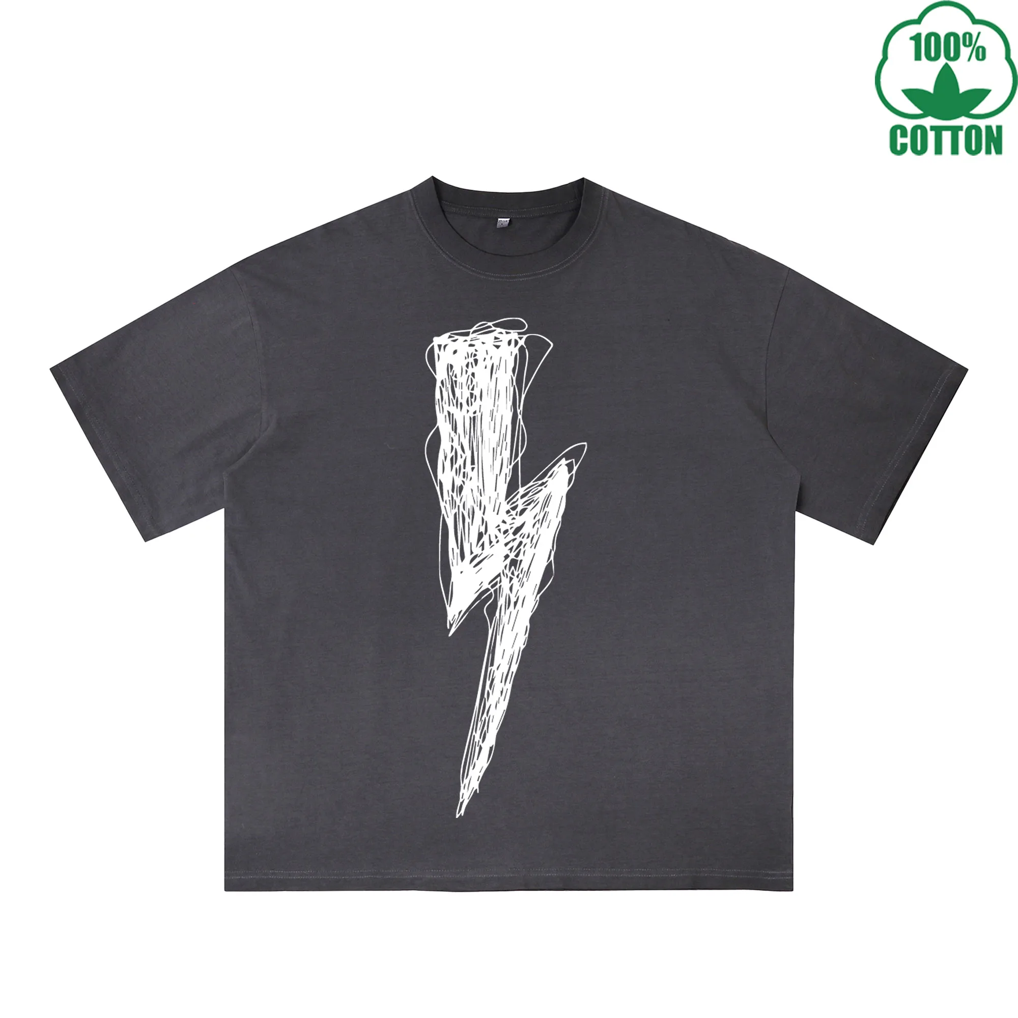 

Футболка с принтом «Молния», эффект потертости, 230 г, разноцветная, свободного кроя, модная, 100% хлопок, с коротким рукавом