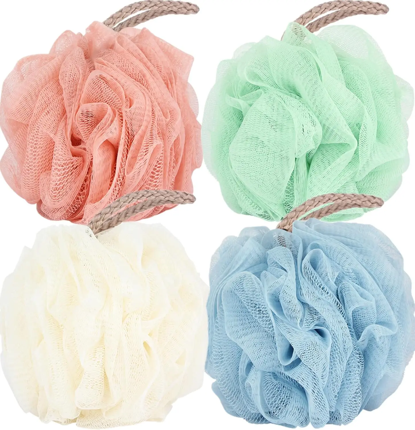 Loofah Sponge 60g, 4 Pack Mesh Shower Scrubbers for Body Exfoliating, Back Scrubber Bath Sponges for Men Women