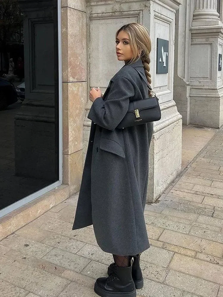 Mode Frauen Winter Mäntel Casual Lose Revers Zweireiher Lange Jacke Herbst Winter Elegante Warme Straße Outer 2025, Neue