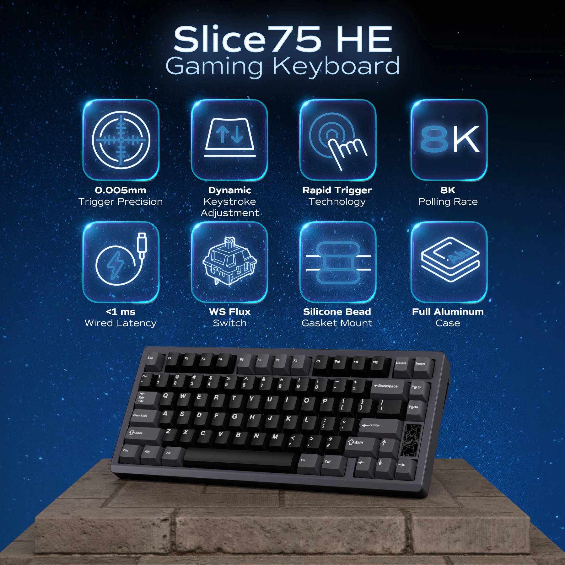 Chilkey Slice75 HE Gaming-Tastatur: 75 % Aluminium Rapid Trigger Hall-Effekt-Tastatur mit WS Flux Magnetschalter