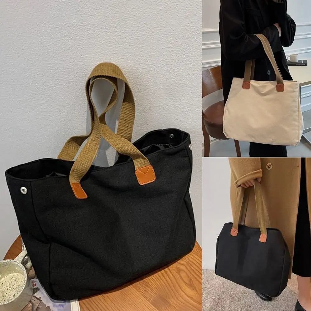 Black/Beige Canvas Tote Bag Casual Large Capacity Japanese Style Sling Backpack Multifuntional Shopping Bag for Women Girls