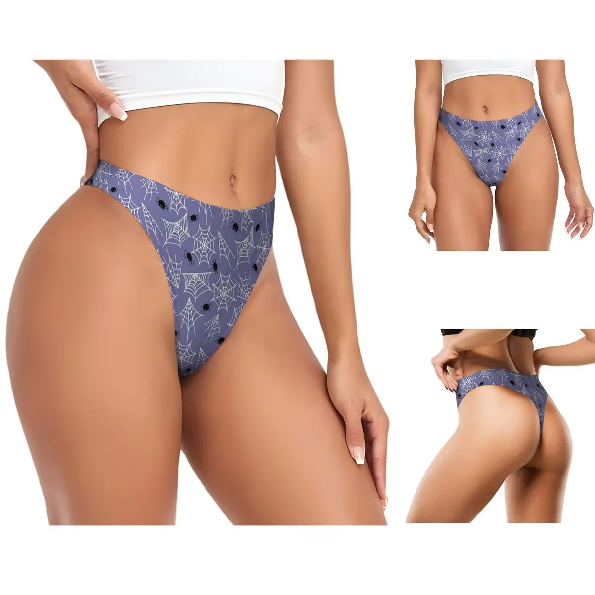 Custom Halloween Black Cat Spider Gothic Witch G-string Panties Breathable Women Stretch Thongs Comfort Underwear