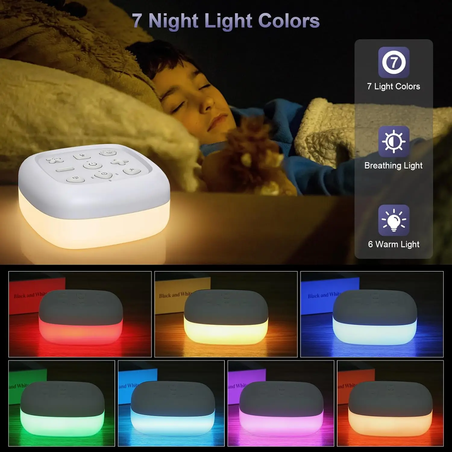 New Arrival Rechargeable Sleep Sound Machine Color Change Night Light Voice Record Function Baby White Noise Sound Machine