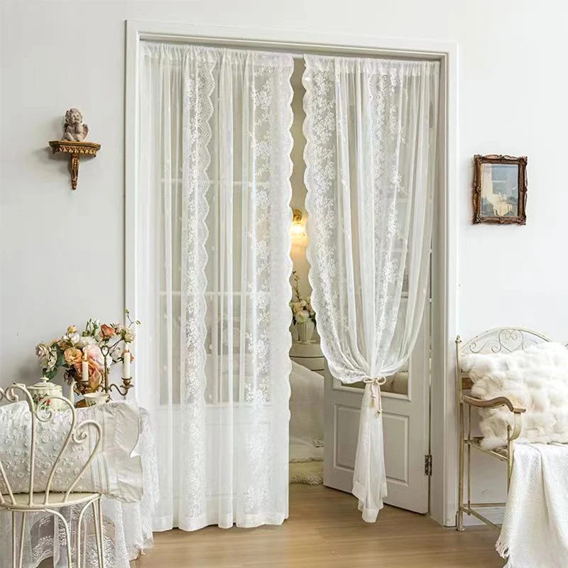 White Lace Curtain INS French Lace Window Door Curtain Treatments Tulle Drapes for Living Room Wedding Party Home Shade Decor 커튼