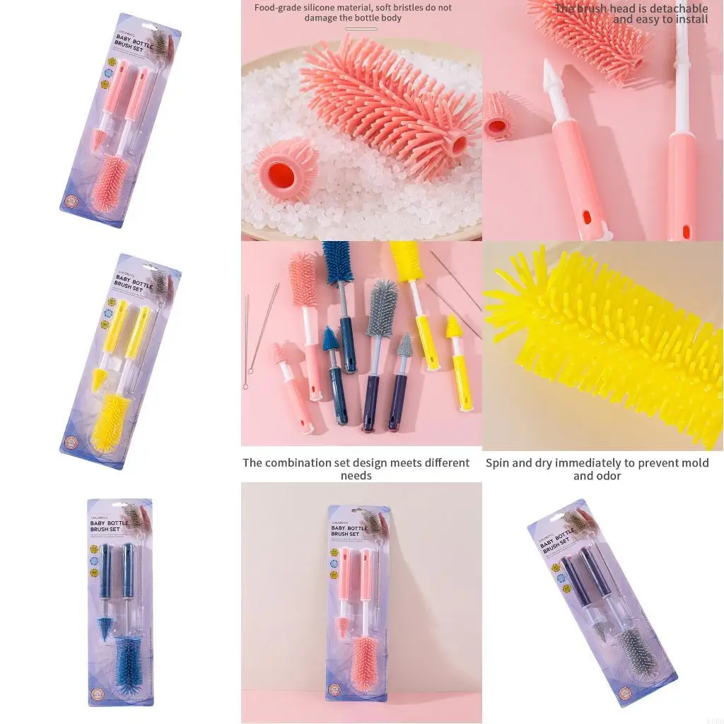 

Flexible Silicone Bottle Cleaning Removable Straw Nipple Brushes Long Handle For Baby Bottles Hanging Design L8RB