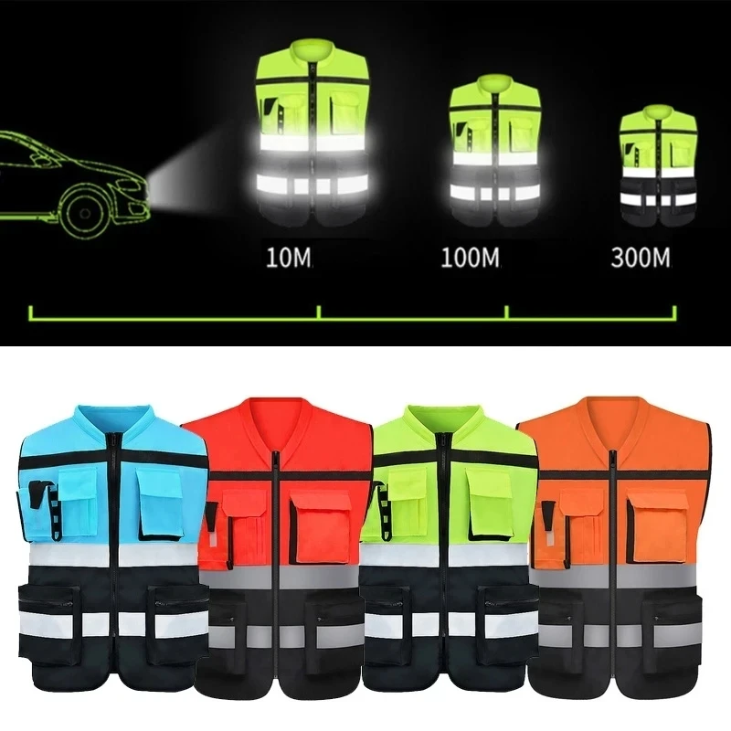 High Visibility Reflective Safety Vest Construction Worker Road Traffic Reflective Work Clothes Motorcycle Cycling Clothes