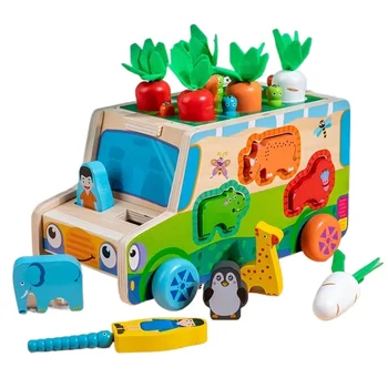 Juguete educativo de madera para niños pequeños, clasificador de formas multifuncional con rábanos y juego atrapador de insectos, regalo de cumpleaños y Navidad