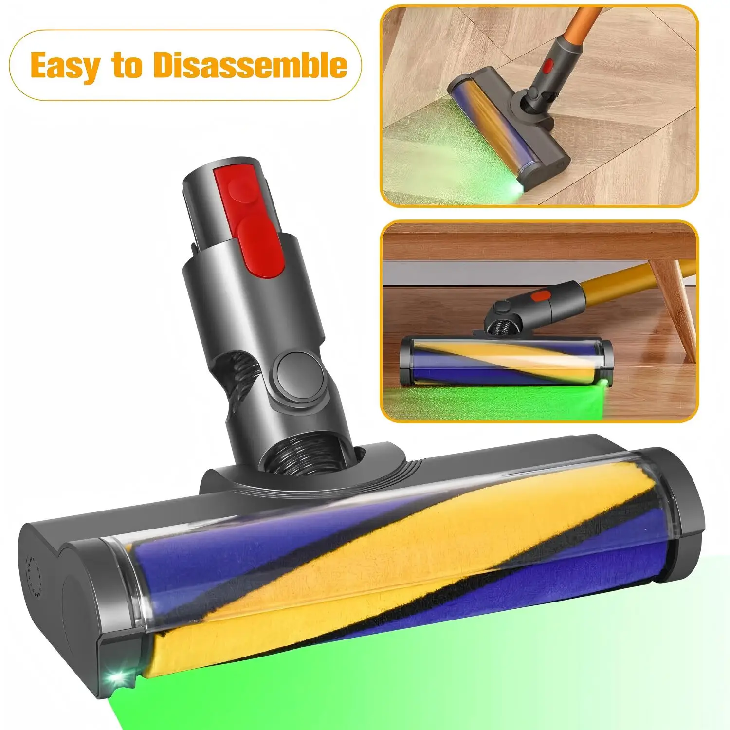 Weicher Rollenbürstenkopf mit grünem LED-Licht für Dyson V7 V8 V10 V11 V15 Staubsauger, flauschiger Bodenreinigungsaufsatz für Hartböden, Fliesen und Teppiche mit kurzem Flor, Ersatzkopf zur Staub-