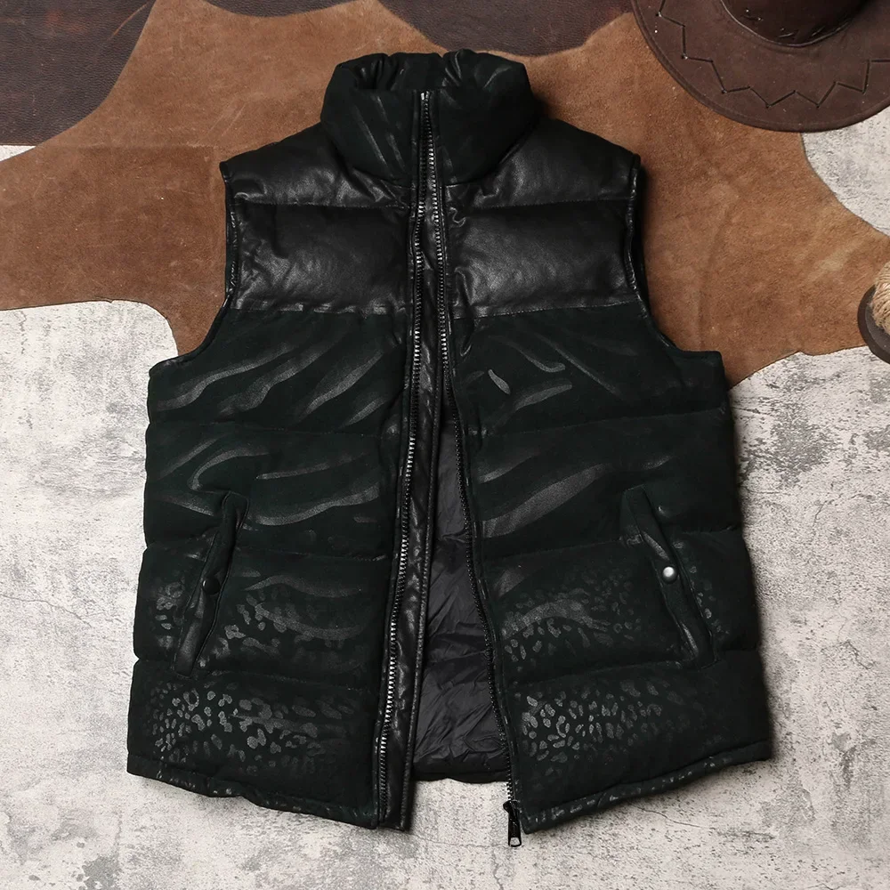 Blunt Razor Winter Warm Ultra Light Sheepskin Down Vest Men's Short White Duck Down Coat Sleeveless Leather Jacket