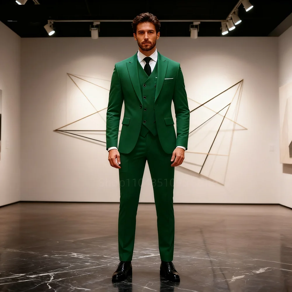 

3 Piece Burgundy Men's Suits Elegant Full Set Single Breasted Peaked Lapel Blazer Formal Prom Business Suits(Jacket+Pants+Vest)