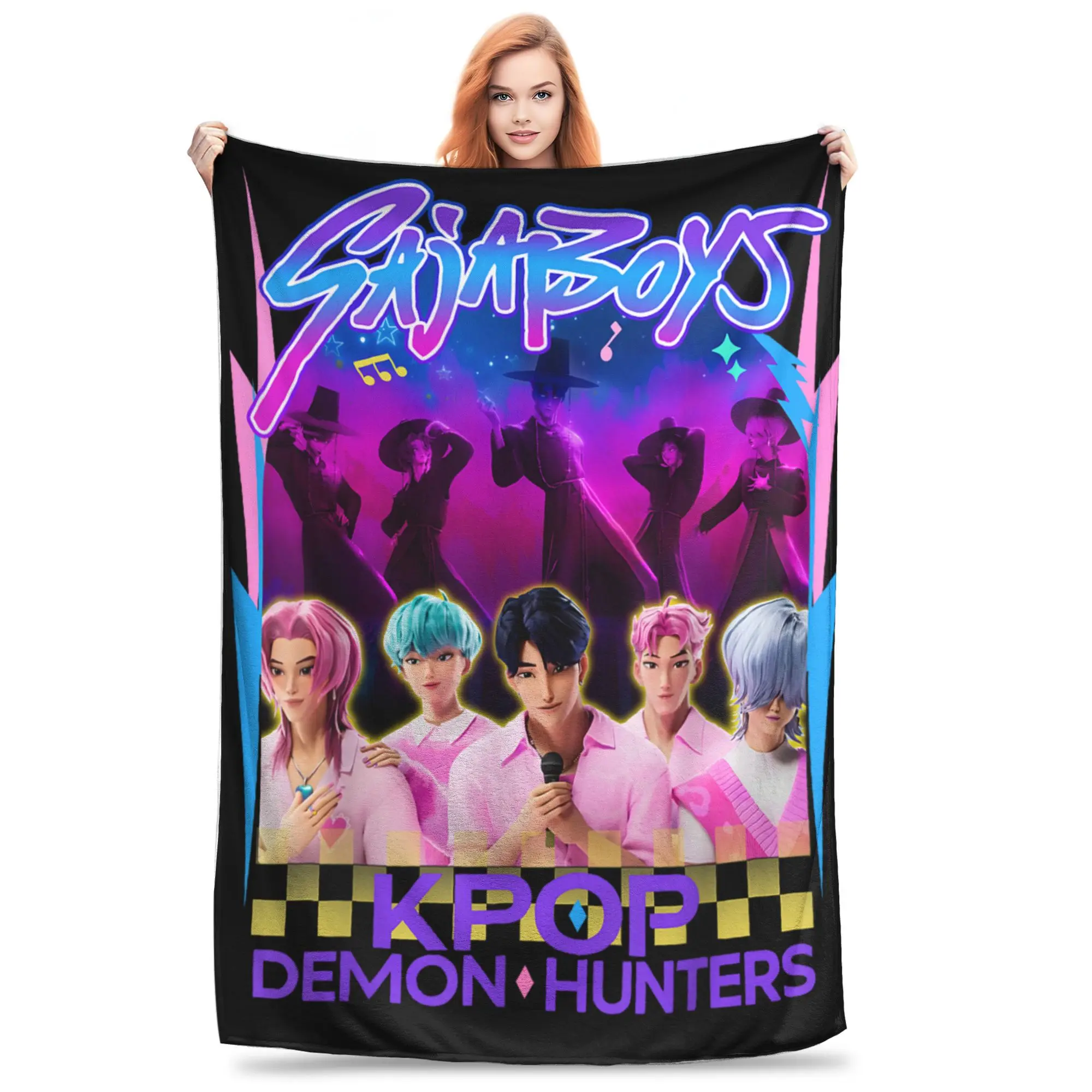 

KPop Saja Boys Team Kpop Demon Hunters фланелевое одеяло зимнее теплое одеяло для детей гостиная пушистый чехол для дивана-кровати