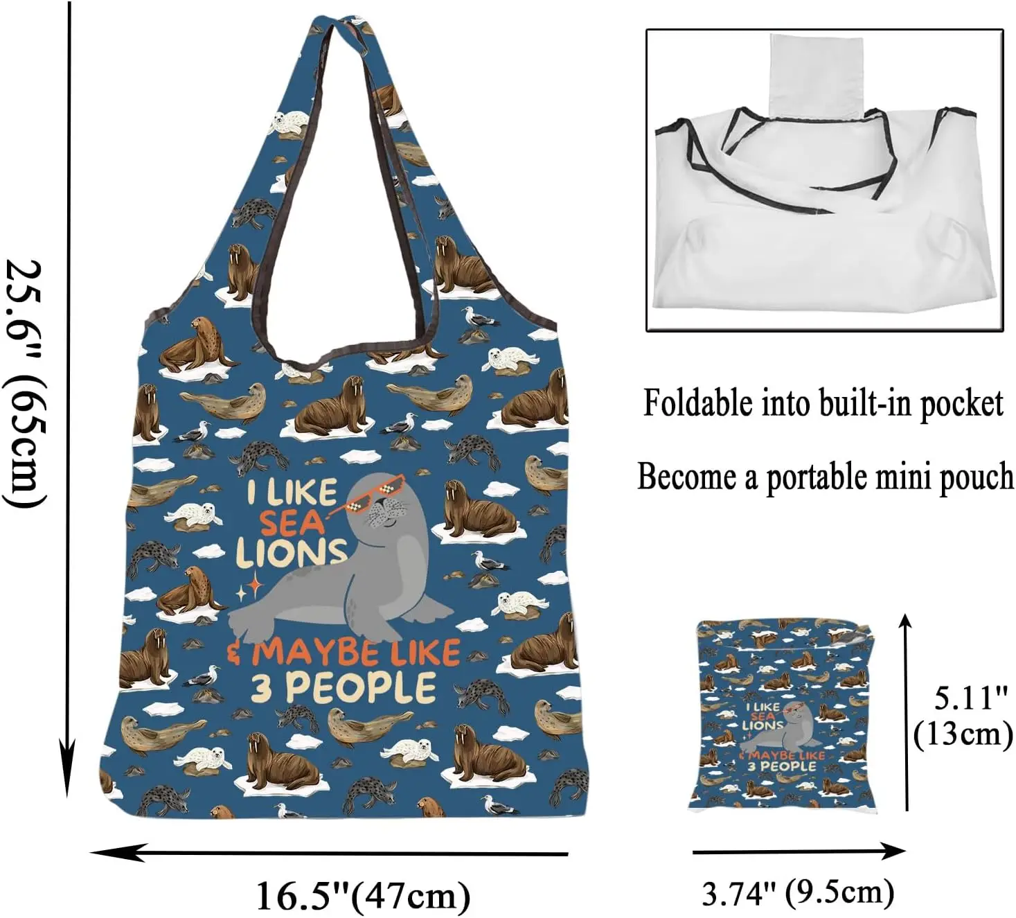 Sea Lion Lover gift Walrus Gift I Like Sea Lions and Maybe 3 People Marine Biology Gift Seal Animal Reusable Tote Bag