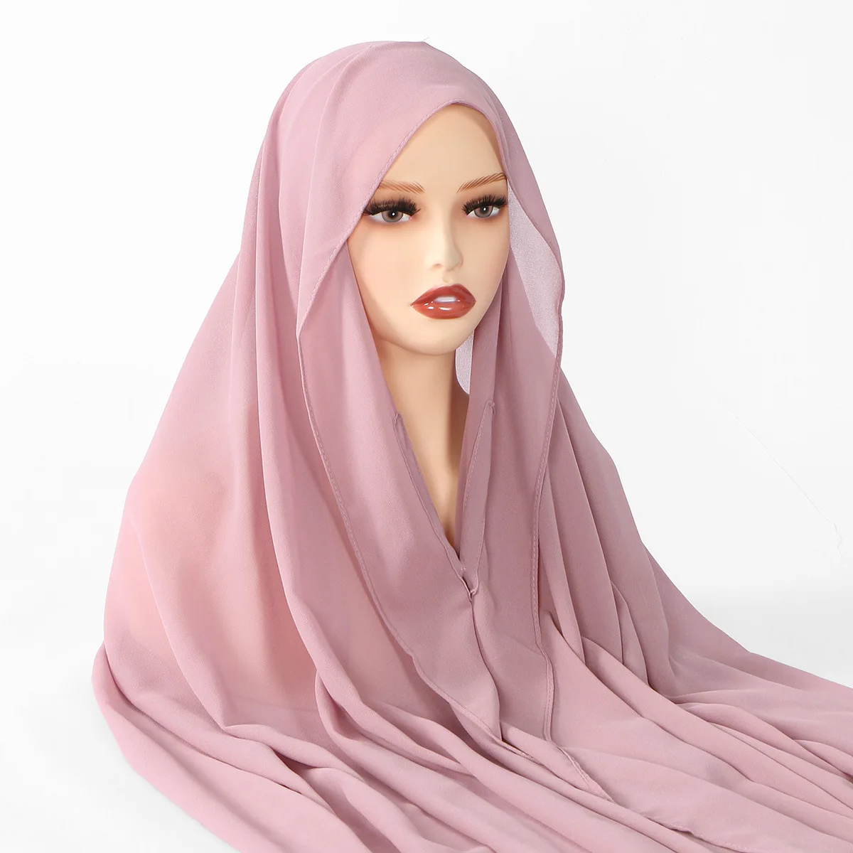 New Lazy Chiffon Hijab with Magnetic Closure, Non-Slip Versatile Solid Color Malaysia Scarf for Women Easy Wear