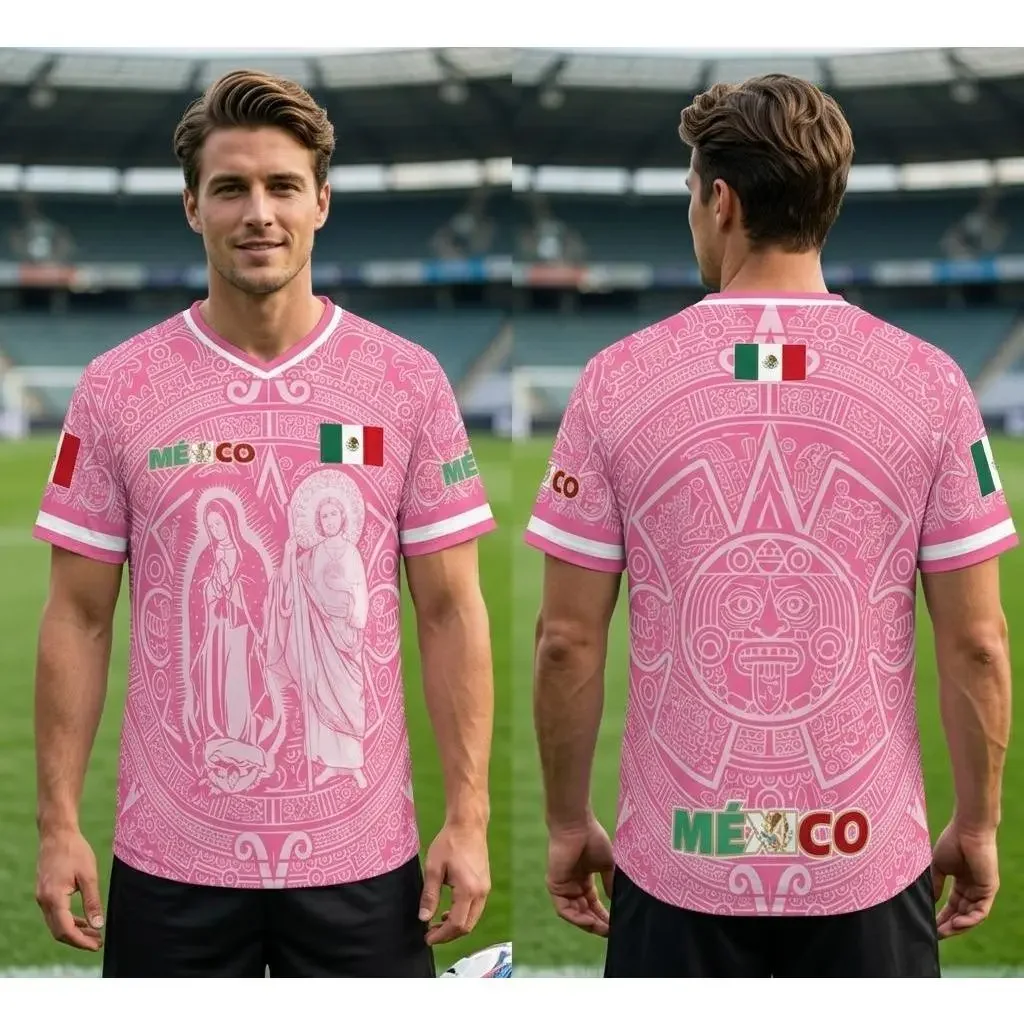 2026 Men Mexico Patriotic Athletic Jersey, Breathable Short Sleeve Top, Retro Ethnic Style for Fan Gathering Holiday Celebration
