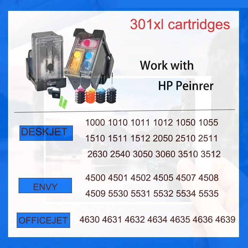 For HP 301xl 301 xl Refillable Ink Cartridge For HP301 Envy 5530 Deskjet 2050 2540 2510 1000 1050 Printer