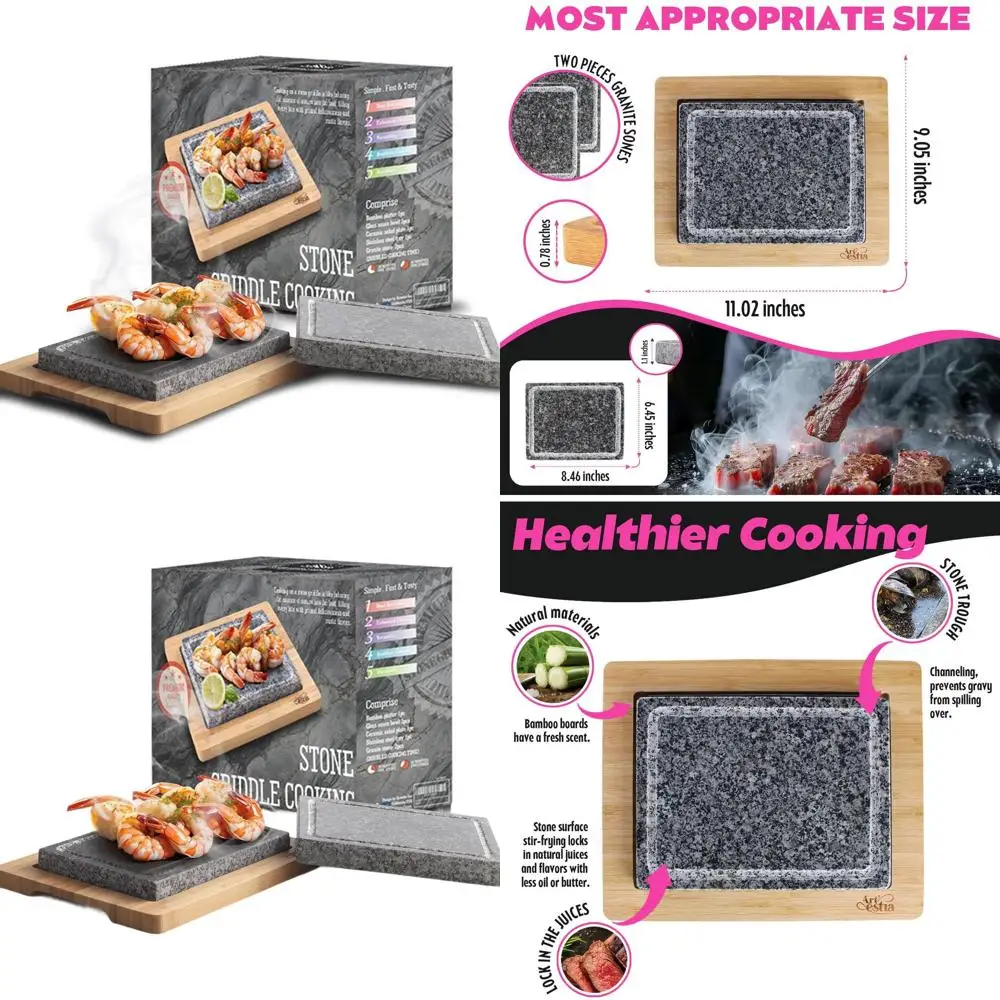 

Premium Granite Steak Grilling Set: 2 Stones & Bamboo Tray for Sizzling Steaks, BBQ, Hibachi