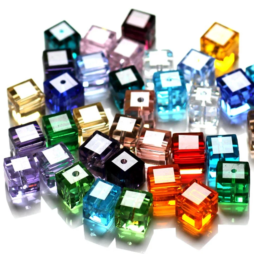 

StreBelle 100pcs/lot 8x8mm Cube Crystal Glass Loose Beads Multi Colors DIY Fashion Jewelry Spacer Square Bead AAA Grade