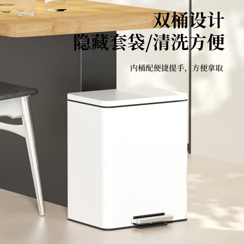 

Large Capacity Trash Can Kitchen Stainless Steel Pedal Type with Lid High Appearance Level Ins Wind Living Room Large