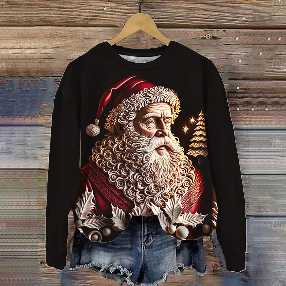 2024 Christmas Tree Xmas Santa Snowman Claus O-Neck Hoodie Women Autumn Winter 3d Print Pullover Sweatshirt Streetwear Clothing