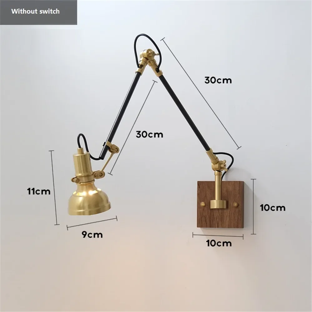 H5 LED American Style Retro Light Adjustable Long Swing Arm with Plug Switch Bedroom Bedside Wall Lamp Home Decor Sconce Lights