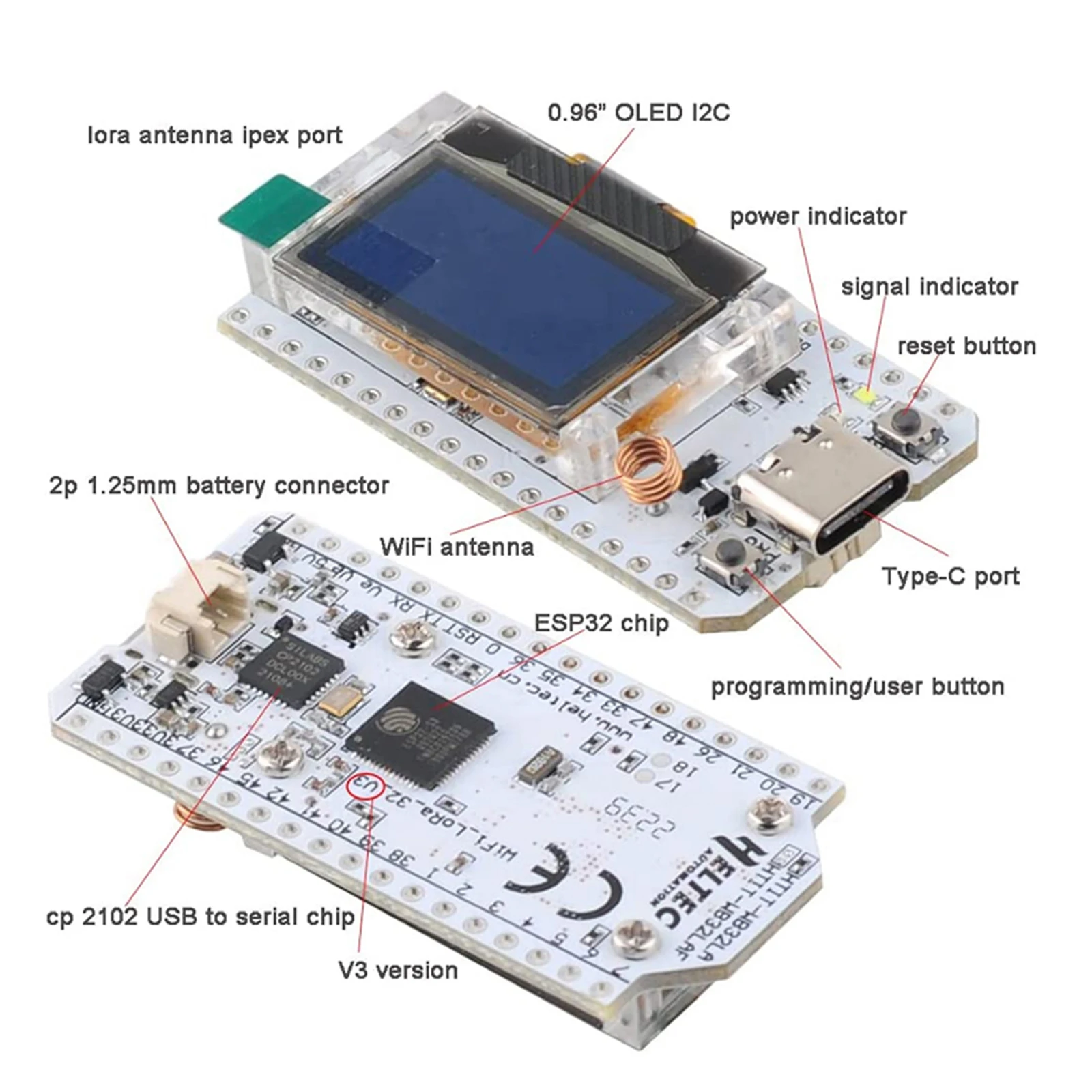 0.96 OLED Display ESP32 lora 32 v3 868MHz 915MHz HTIT-WB32LA_V3 LoRa32 SX1262 Development Board 2/5dbi for meshtastic devices