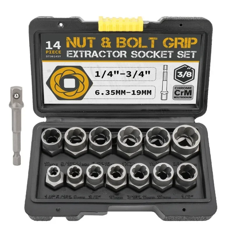 14Pc Extraction Socket Set Impact Bolt Nut Remover Set Bolt Extractor Tool Kit For Removing Damaged Bolts Nuts Screws