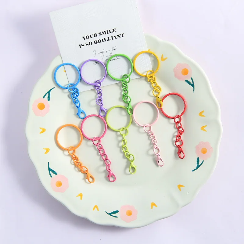 10/50/100pcs Colorful Keyrings with Chains Lobster Clasps for DIY Jewelry Making Keychain Connector Hooks Bags Holder Supplies