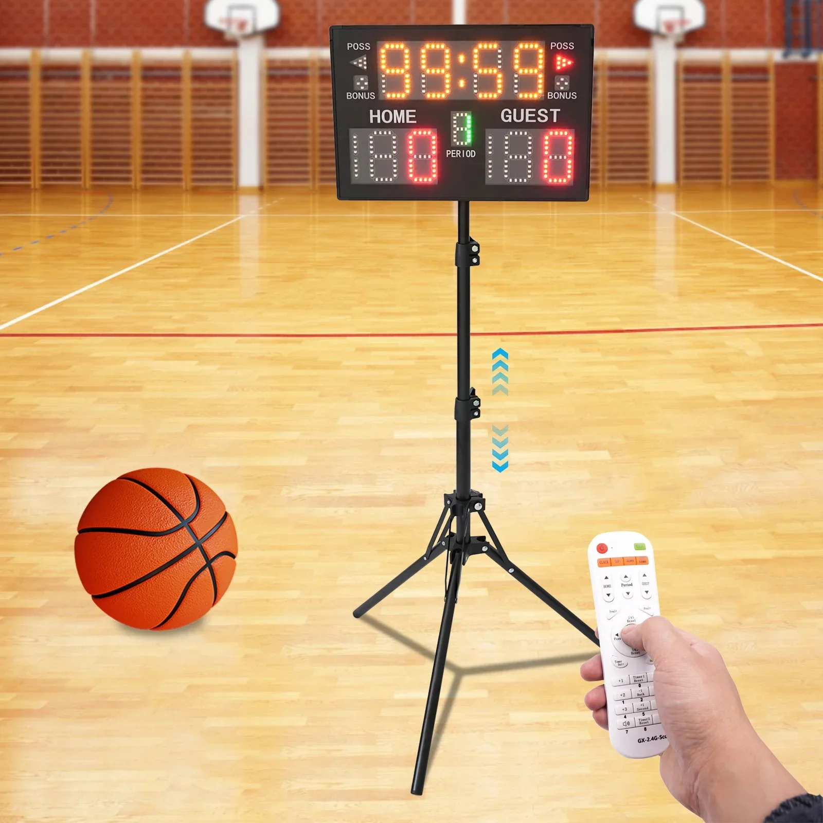 Digital Scoreboard Timer with LED Display, Remote Control, Adjustable Height and Brightness, Includes Mounting Accessories for