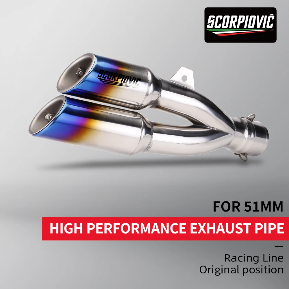 Motorcycle Exhaust Pipe Escape With DB Killer Modified Double Hole Muffler 51mm For Ninja250 Z400 R3 mt07 09 CB650R S1000RR R6