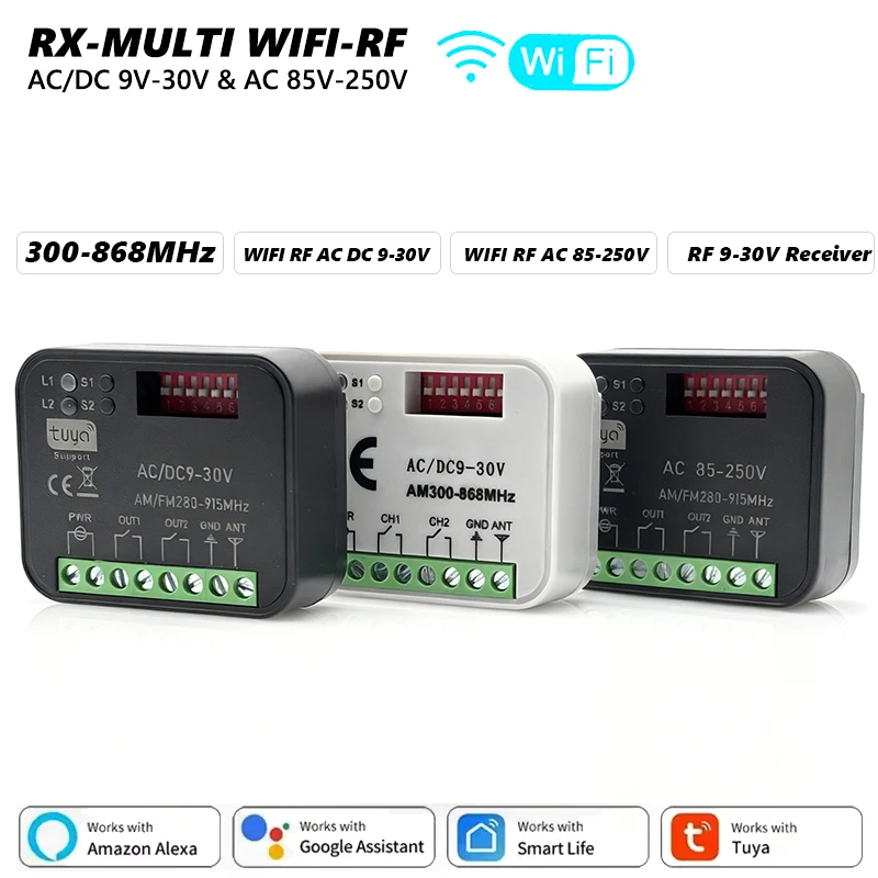 

AC/DC 9-30V AC 85-250V 300-868MHz Tuya WiFi Switch Universal RX-MULTI Garage Door Gate Remote Control Receiver Smart Controller