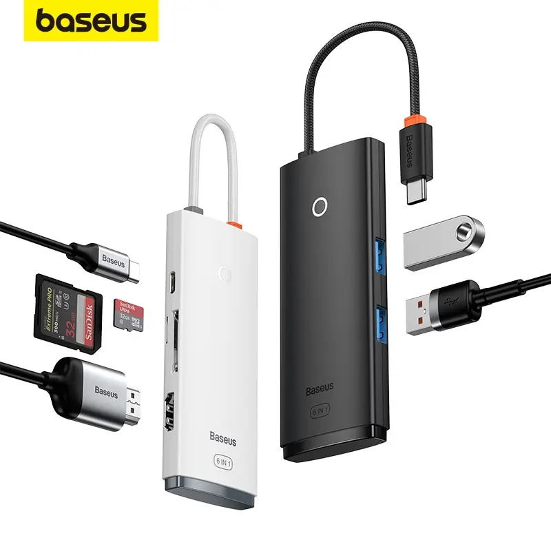 Baseus USB Type C HUB to HDMI-compatible USB 3.0 Adapter 6 in 1 Type C HUB Dock for MacBook Pro Air USB C Splitter