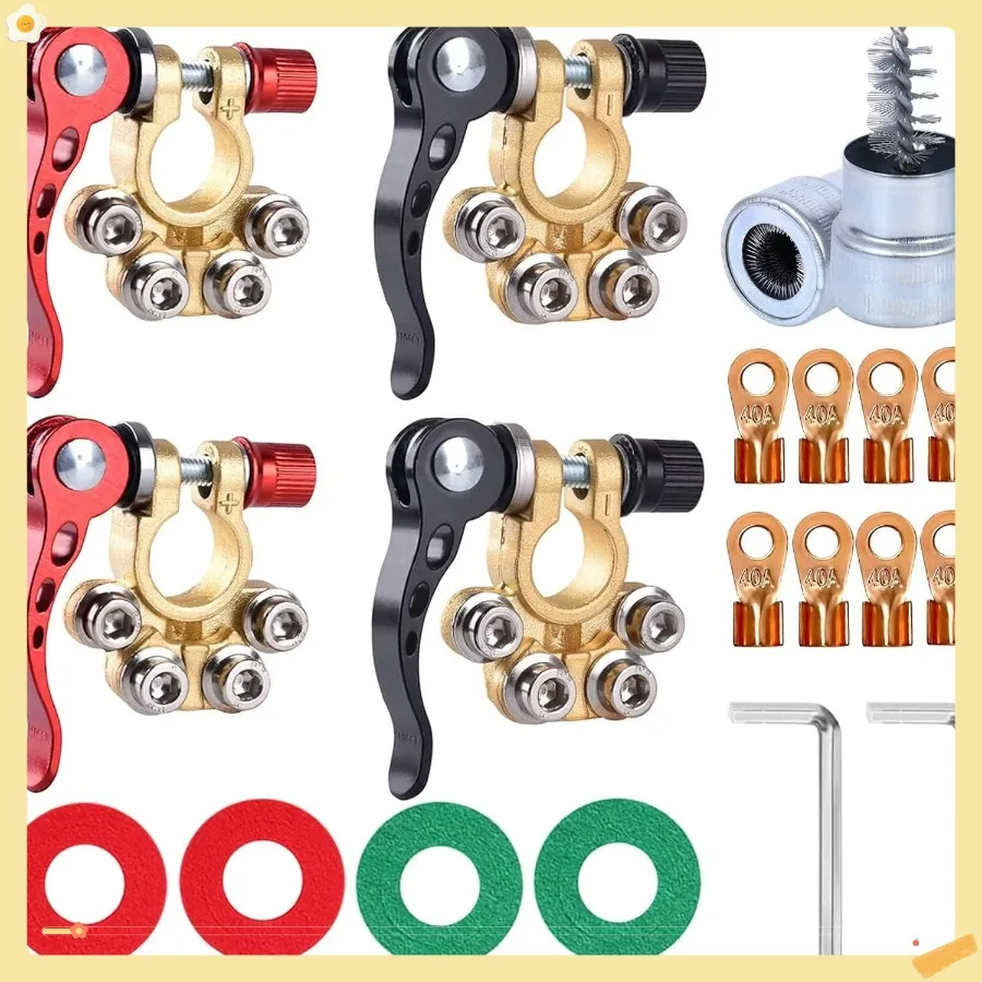 Kit connettori terminali batteria con detergente, capicorda, rondelle - per montanti SAE/JIS, set di riparazione auto universale per camion auto