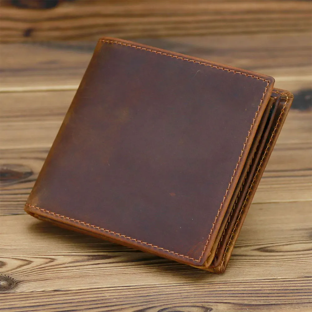 RFID Blocking Men's Wallet Man Vintage Cow Genuine Leather Wallet Male Handmade Billfold Coin Purse Short Wallet