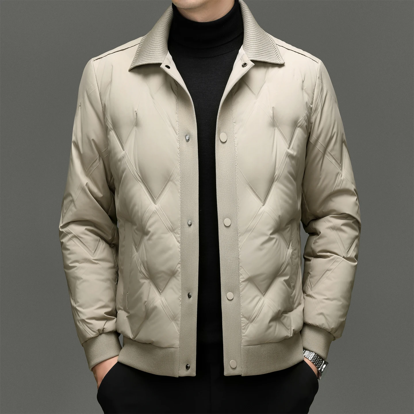 90% الأبيض بطة أسفل سترة 2025 الشتاء الرجال واحدة الصدر الدافئة معطف منتفخ العصرية متماسكة طوق في الهواء الطلق بطة أسفل سترة #5