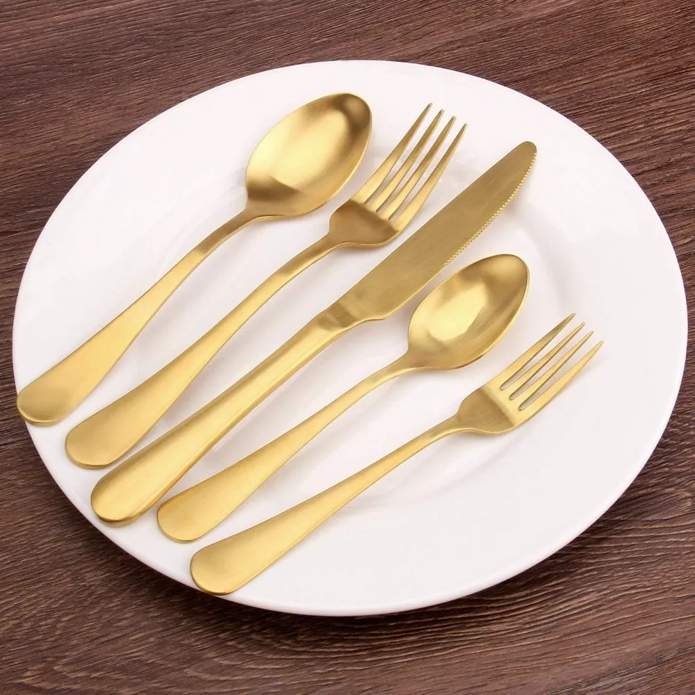 Matte gold and silverware set, 40 pieces of stainless steel tableware with satin finish, kitchen utensils, dishwasher safety