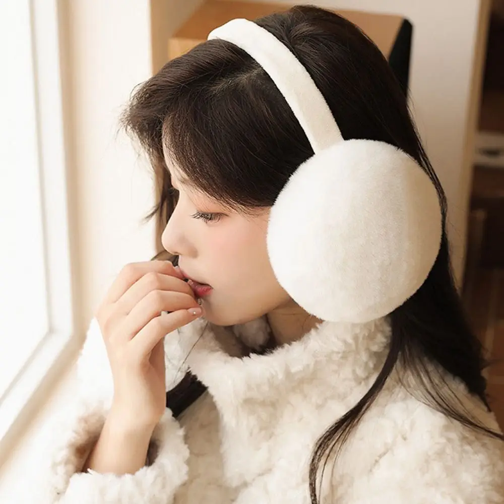 Penutup telinga lembut Fuffy, penghangat telinga perlindungan dingin mode wanita penutup telinga dapat dilipat bulu palsu mewah hangat musim dingin tahan angin