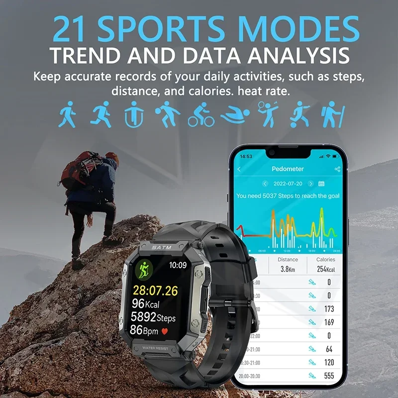 Smartwatch do uprawiania sportów na świeżym powietrzu Ciśnienie krwi Tlen Tętno Monitor zdrowia Fitness Mężczyźni Kobiety Inteligentny zegarek