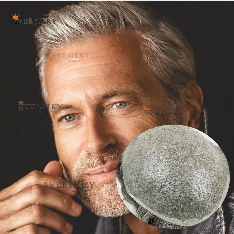 ضوء 80% الكثافة 0.02 مللي متر سوبر رقيقة الجلد الطبيعي غير مرئية شعري Vloop استبدال شقراء رمادي بني أسود 1B80 شعر مستعار رجالي شعر مستعار #1