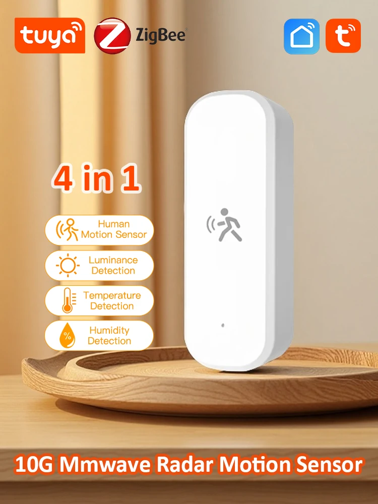 Zigbee 10G MmWave Radar-Bewegungssensor, Personendetektor mit Beleuchtungs-, Temperatur- und Feuchtigkeitssensor, unterstützt Tuya Hub Zigbee2MQTT