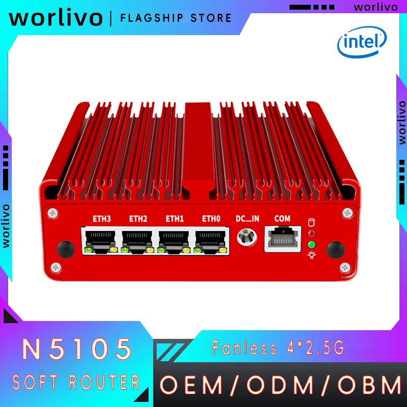 رخيصة 4 2.5 Lan Box خادم الكمبيوتر المدمج Pfsense Firewall Ddr5 Linux Soft Router J4125 N5105 N150 بدون مروحة كمبيوتر صناعي صغير