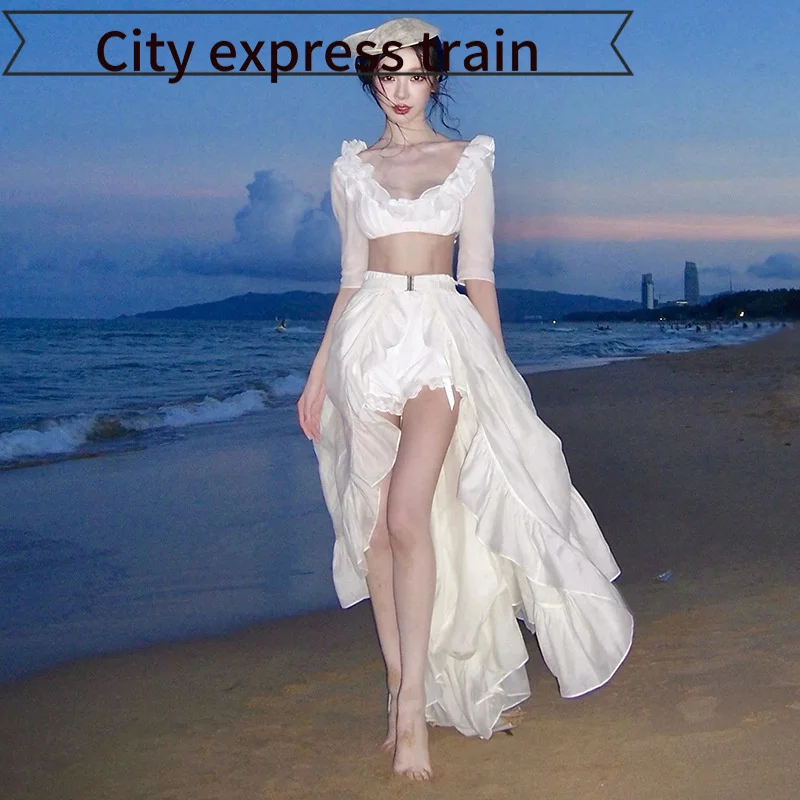 

Сексуальное кружевное платье с завышенной талией, асимметричным подолом, из полиэфирного волокна, повседневное, новая осенняя коллекция, модное