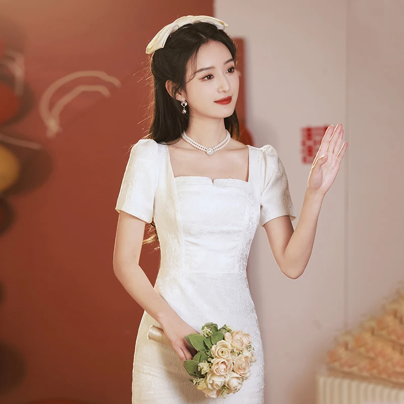 

Ele White Wedding Dr for Engagement And Registration Ceremony ort Sve Midi Dr Suitable for Various Ocns