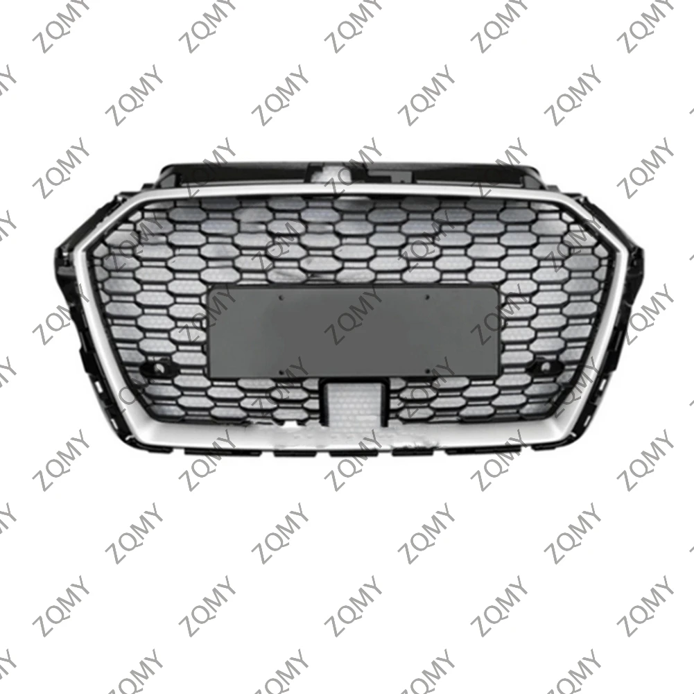 With/Logo For Audi A3/A3L/S3 2017 2018 2019 2020 Car Front Bumper Grille Centre Panel Styling Upper Grill (Modify RS3 style)