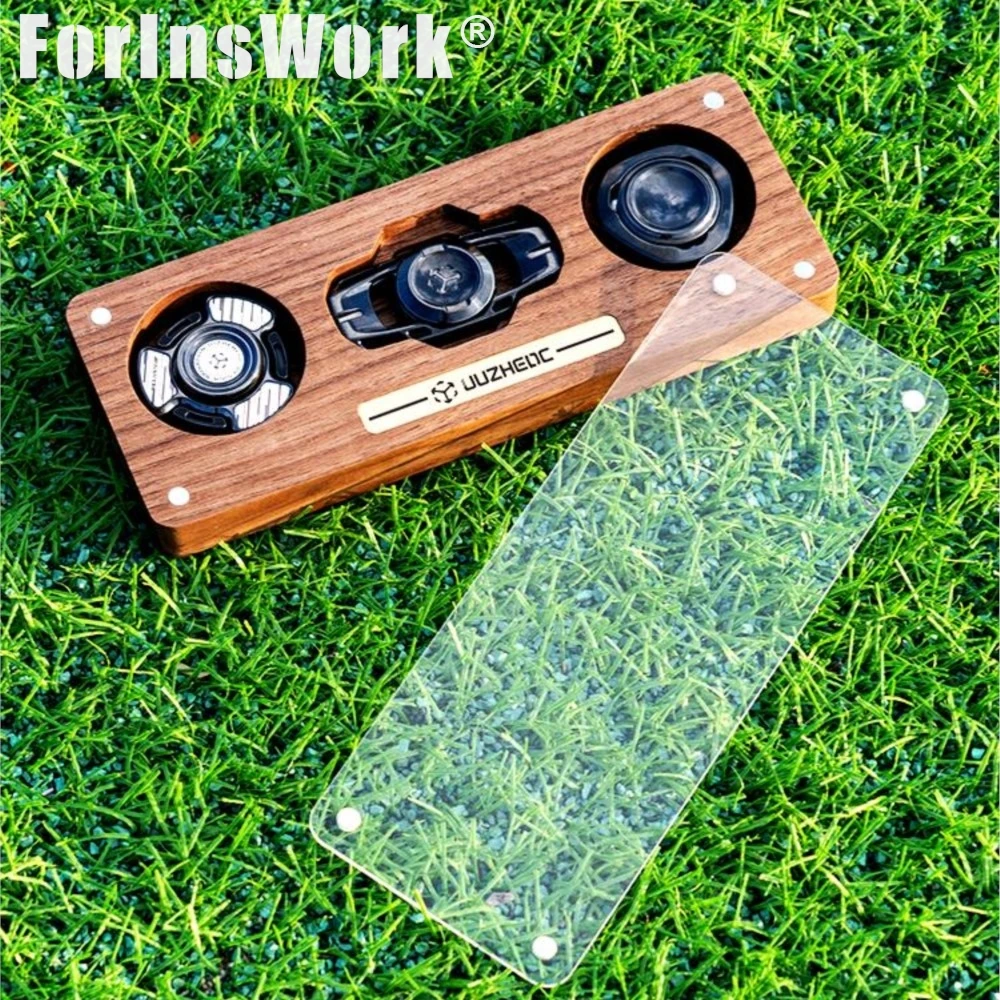 JUZHEN Caja de almacenamiento de bandeja giratoria Fidget de triple pantalla de madera maciza Estación de trabajo multifuncional