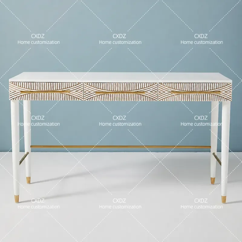 Retro Solid Wood Desk European Engraving Simple Modern Study Writing Table
