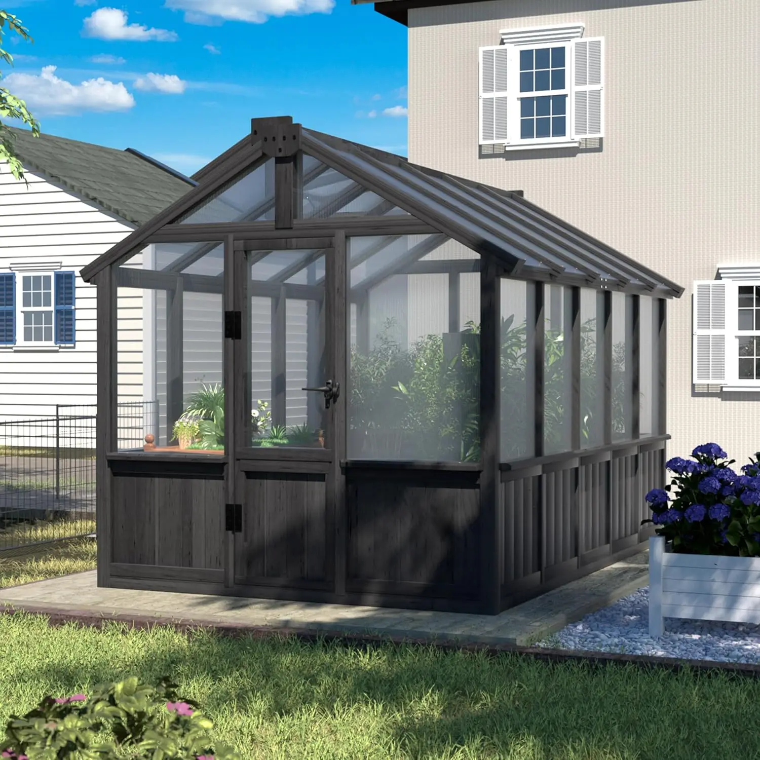 

6x10 Outdoor Greenhouse Kit Polycarbonate Wood Walk-in Lockable Door Adjustable Vent Backyard Custom